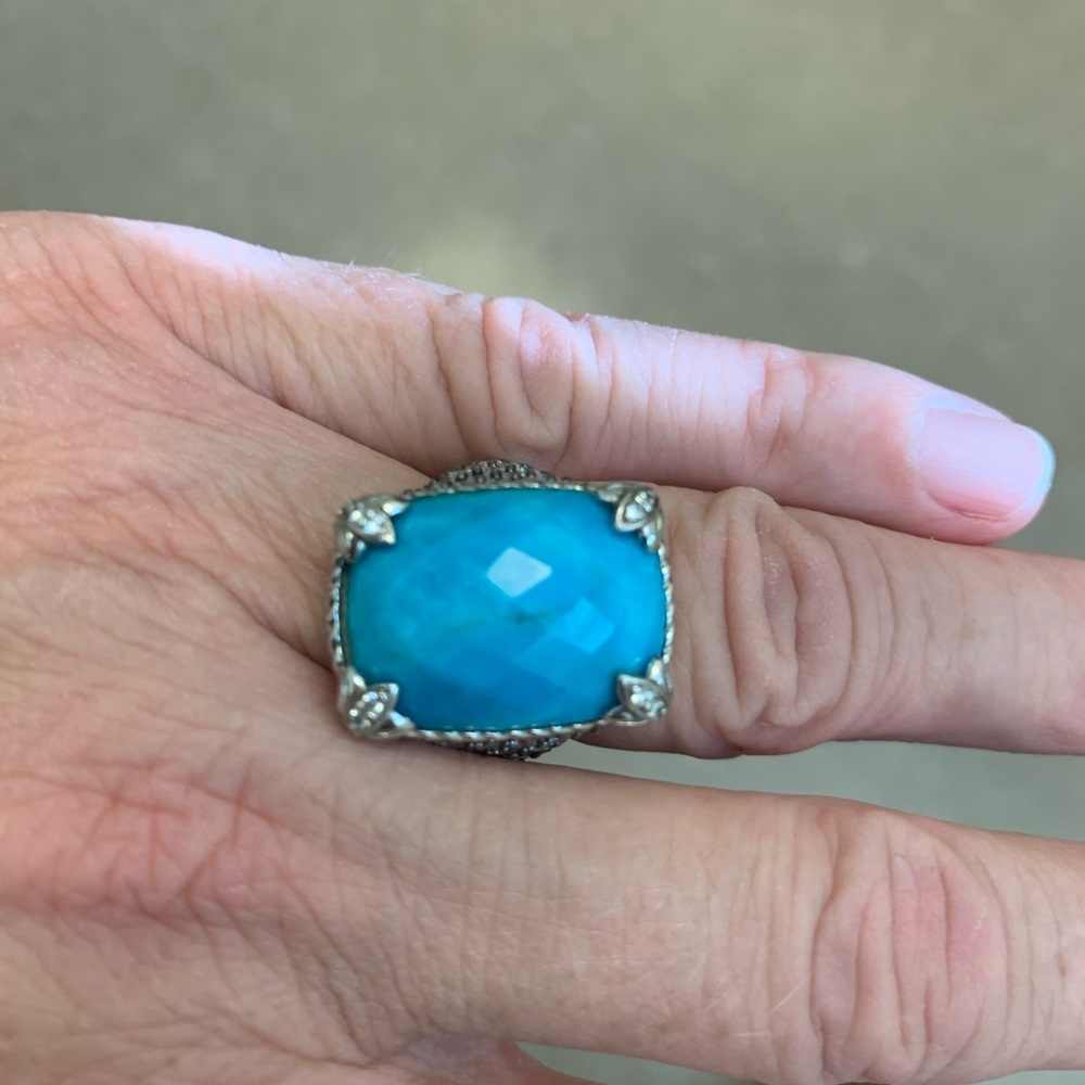 Judith Ripka SS, CZ and turquoise Monaco ring -size 6.75 - Picture 8 of 16